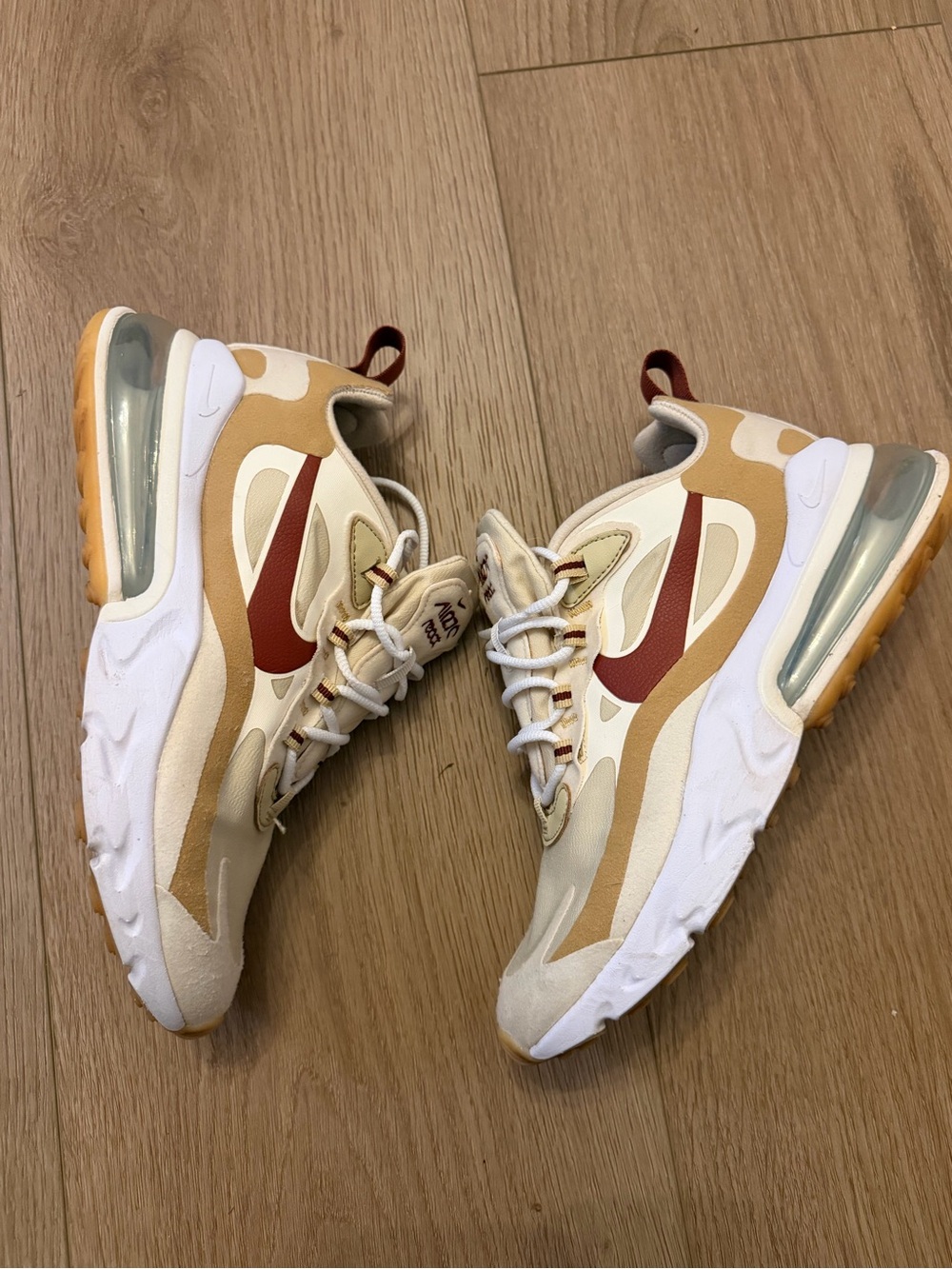 Nike Air Max 270 React Equestrian Tan Burgundy Sneakers Women's 6.5 AT6174-700
